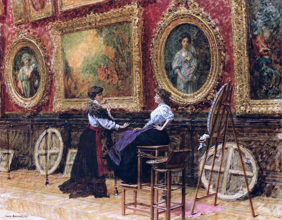 Louis Beroud A Copiests, Musee du Louvre - Hand Painted Oil Painting