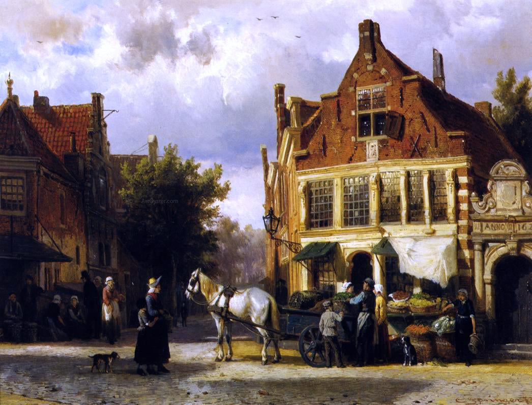 Cornelis Springer The Corner of Westerstraat and Tabakstraat in Enkhuizen - Hand Painted Oil Painting