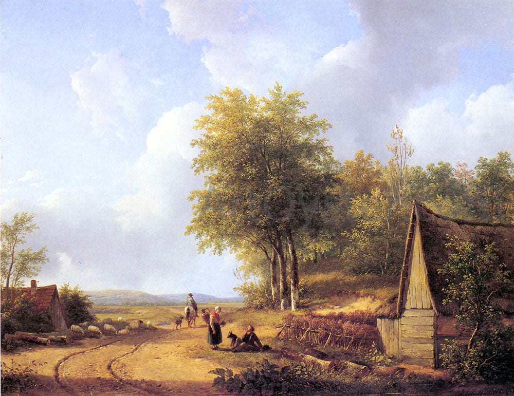 Andreas Schelfhout The Country Road - Hand Painted Oil Painting