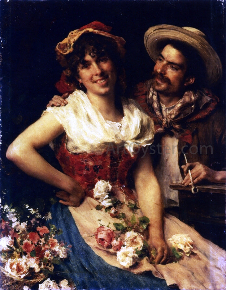 Federico Andreotti The Courtship of Giovane Fioraia - Hand Painted Oil Painting