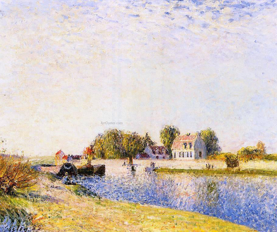 Alfred Sisley The Dam on the Loing - Barges - Hand Painted Oil Painting