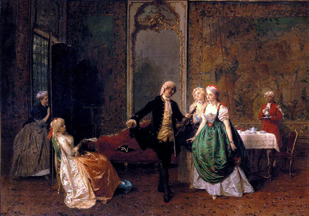Domenico Induno The Dancing Lesson - Hand Painted Oil Painting