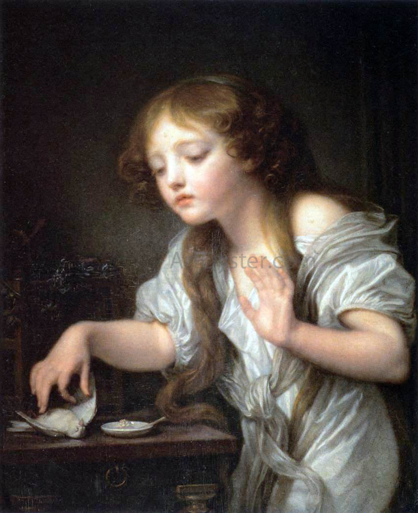 Jean Baptiste Greuze The Dead Bird - Hand Painted Oil Painting
