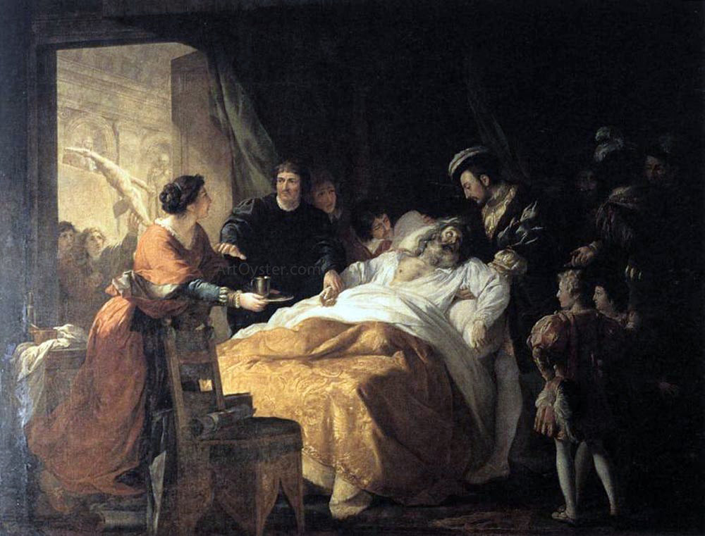 Francois Guillaume Menageot The Death of Leonardo da Vinci in the Arms of Francis I - Hand Painted Oil Painting