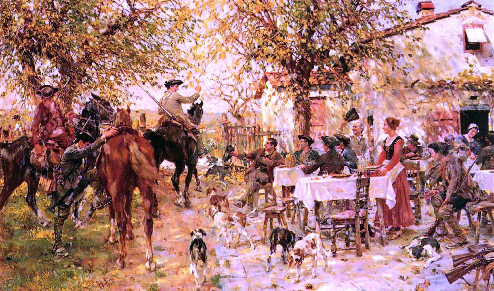 Raffaelo Sorbi The Departure of the Hunting Party - Hand Painted Oil Painting