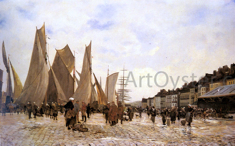 Hippolyte Camille Delpy The Docks at Dieppe - Hand Painted Oil Painting