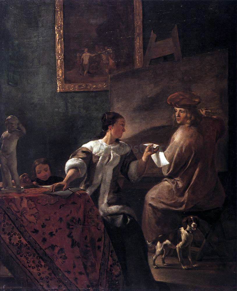 Jacob Ochtervelt The Drawing Lesson - Hand Painted Oil Painting