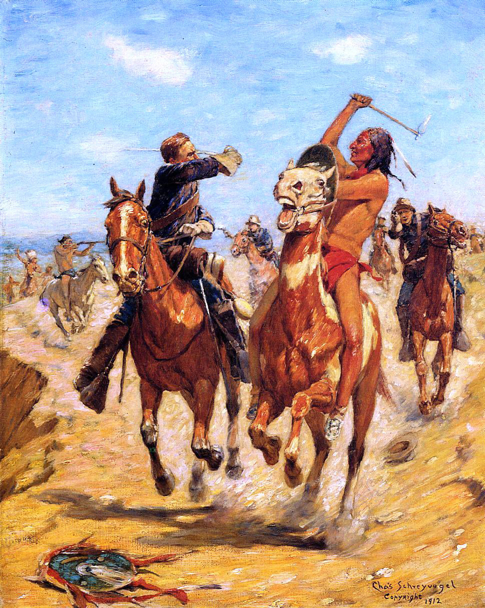 Charles Schreyvogel The Duel - Hand Painted Oil Painting