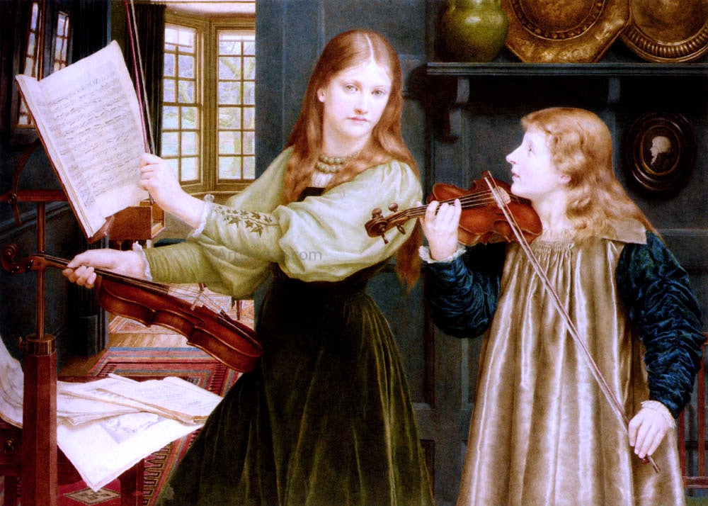 Henry Holiday The Duet, Portrait Of Alexandra, Daughter Of Rev. G. Kitchin And Winifrid, Daughter Of The Painter - Hand Painted Oil Painting