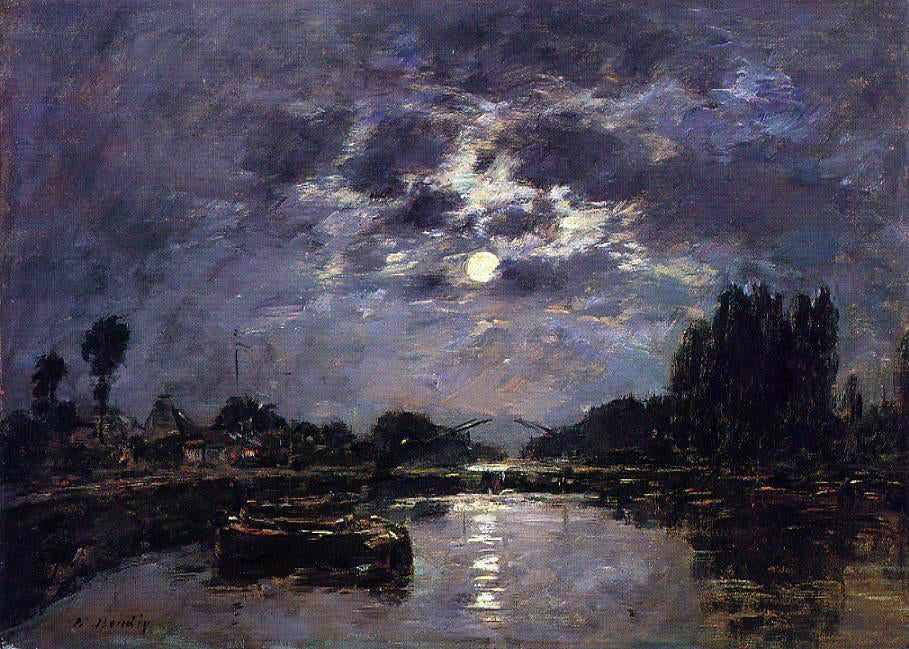  Eugene-Louis Boudin The Effect of Moonlight (also known as St. Valery Canal) - Hand Painted Oil Painting