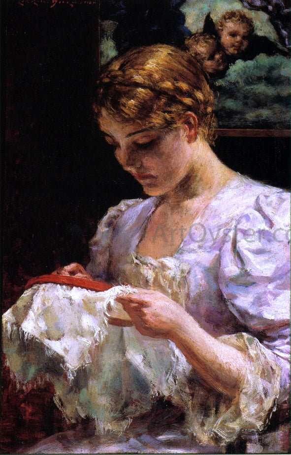 James Carroll Beckwith The Embroiderer - Hand Painted Oil Painting