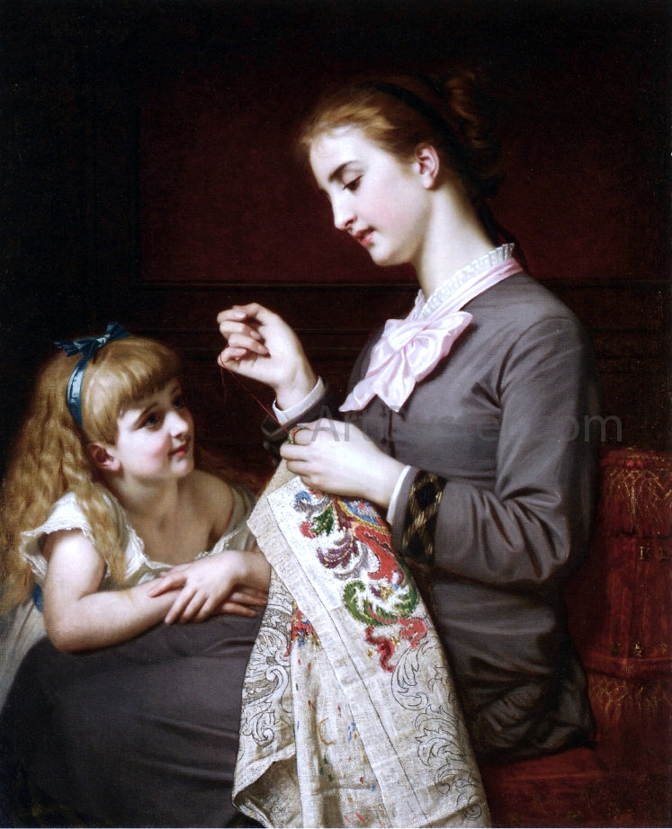 Hugues Merle The Embroidery Lesson - Hand Painted Oil Painting