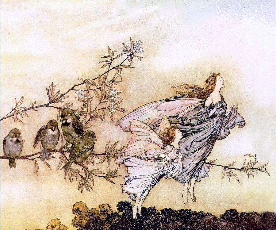 Arthur Rackham The fairies have their tiffs with the birds (also known as Fairy Tiffs) - Hand Painted Oil Painting