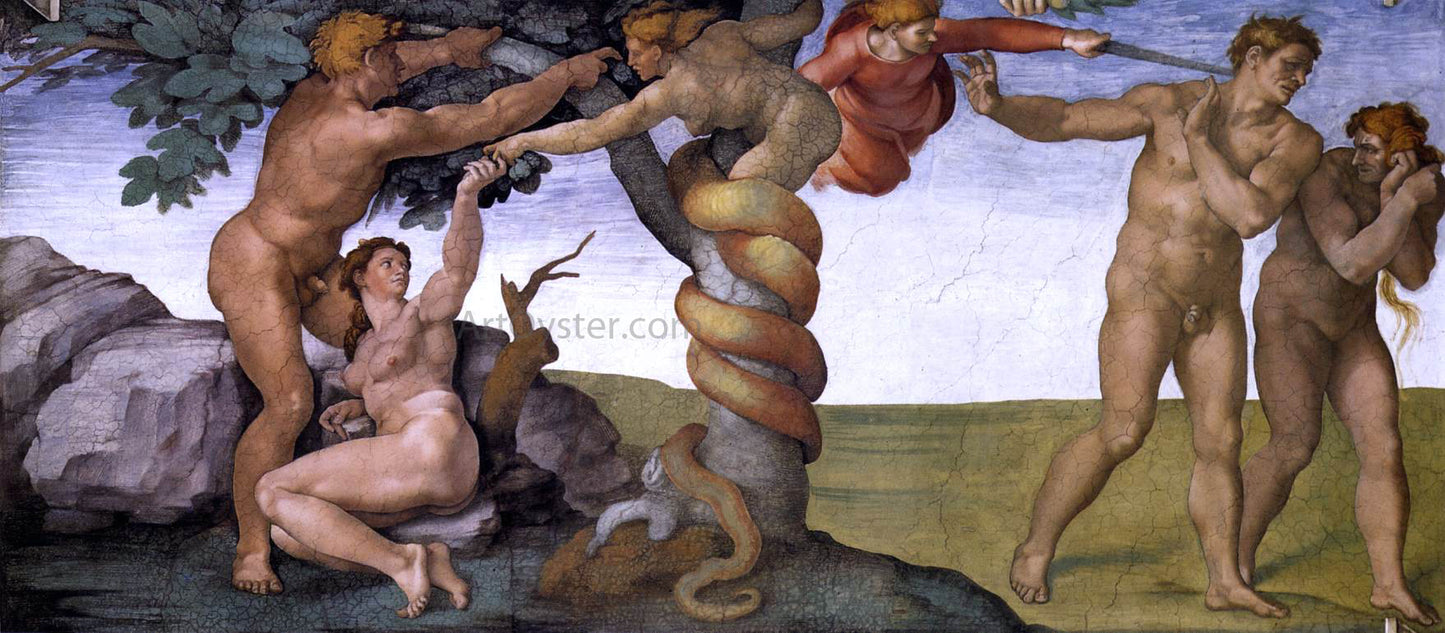 Michelangelo Buonarroti The Fall and Expulsion from Garden of Eden - Hand Painted Oil Painting