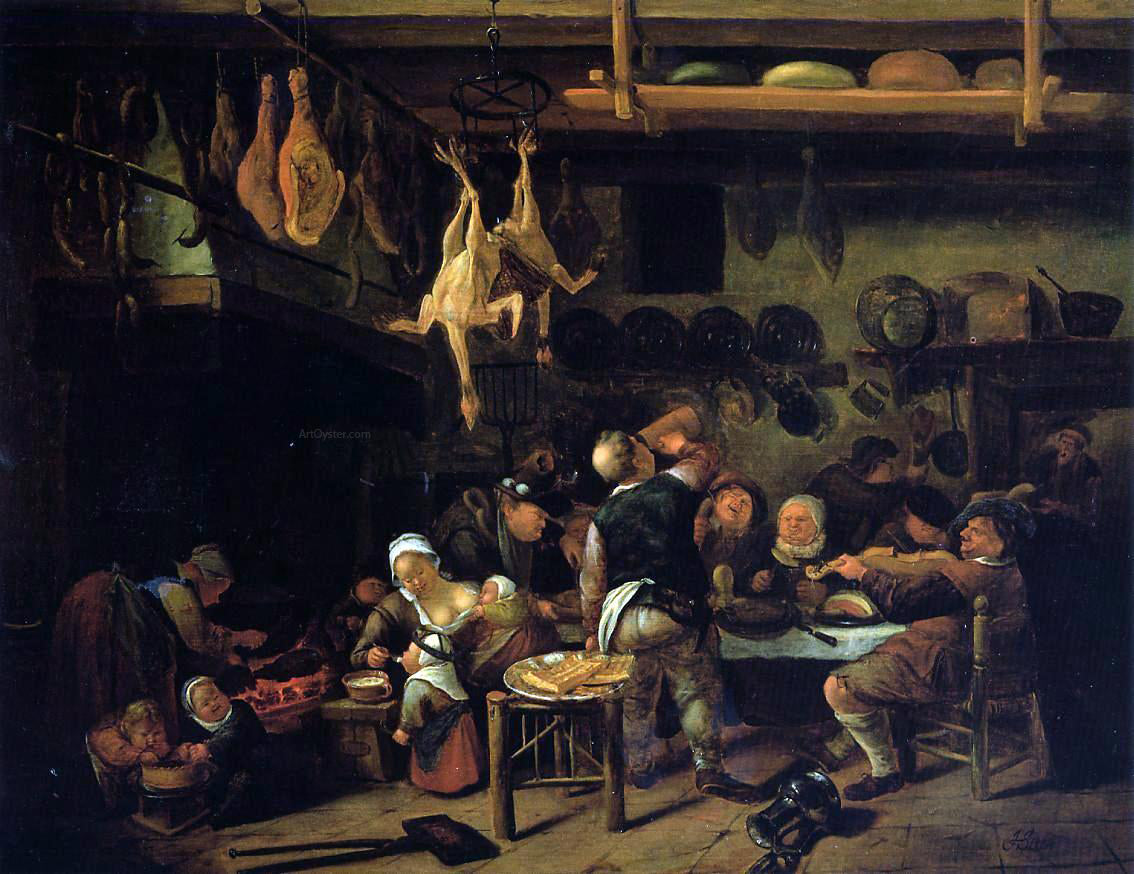 Jan Steen The Fat Kitchen - Hand Painted Oil Painting