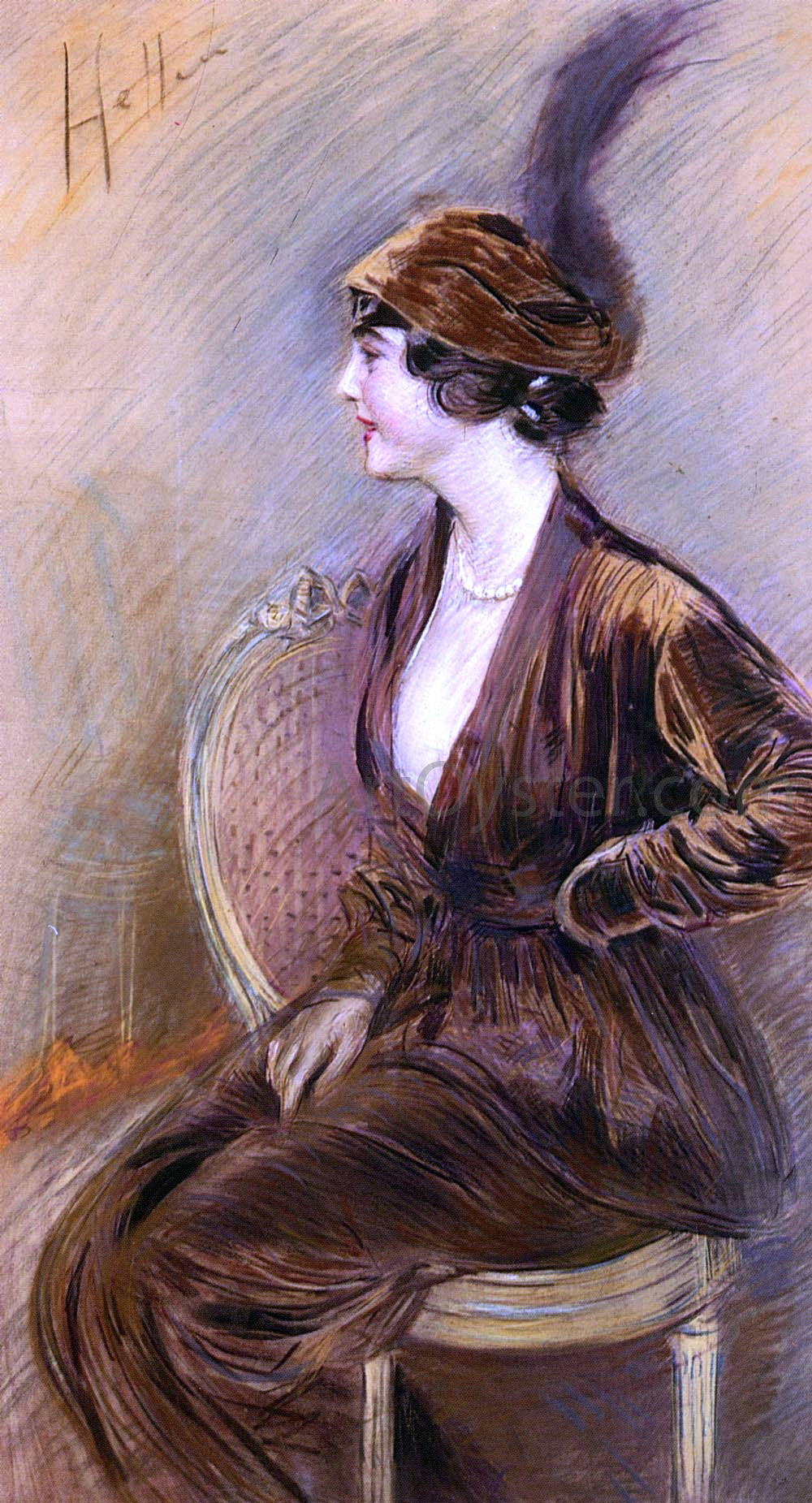 Paul Cesar Helleu The Feathered Hat - Hand Painted Oil Painting