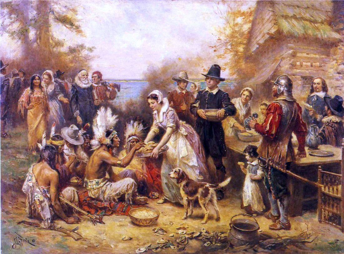  Jean-Leon Gerome Ferris The First Thanksgiving, 1621 - Hand Painted Oil Painting