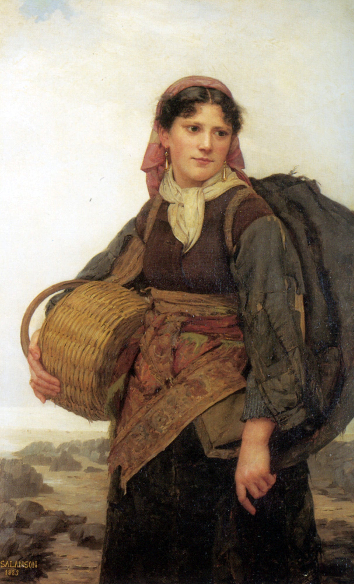 Eugenie Marie Salanson The Fishergirl - Hand Painted Oil Painting