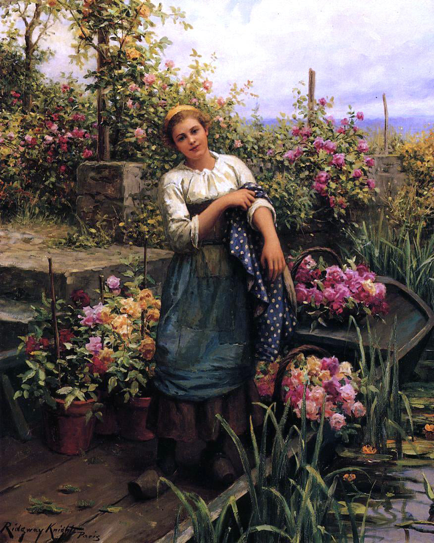 Daniel Ridgway Knight Flower Boat - Hand Painted Oil Painting