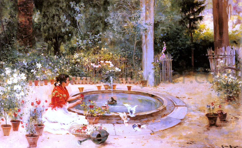 Ricardo Brugada Y Panizo The Flower Garden - Hand Painted Oil Painting