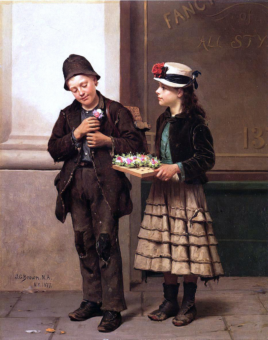 John George Brown The Flower Girl - Hand Painted Oil Painting
