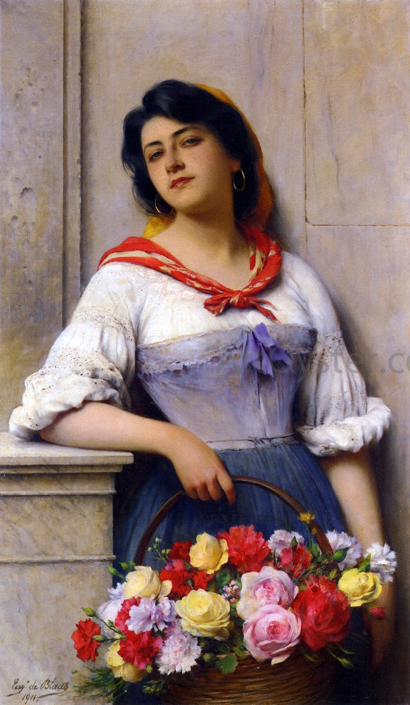 Eugene De Blaas The Flower Girl - Hand Painted Oil Painting