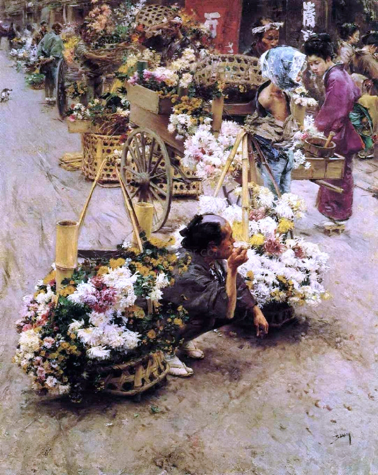 Robert Frederick Blum The Flower Market, Tokyo - Hand Painted Oil Painting