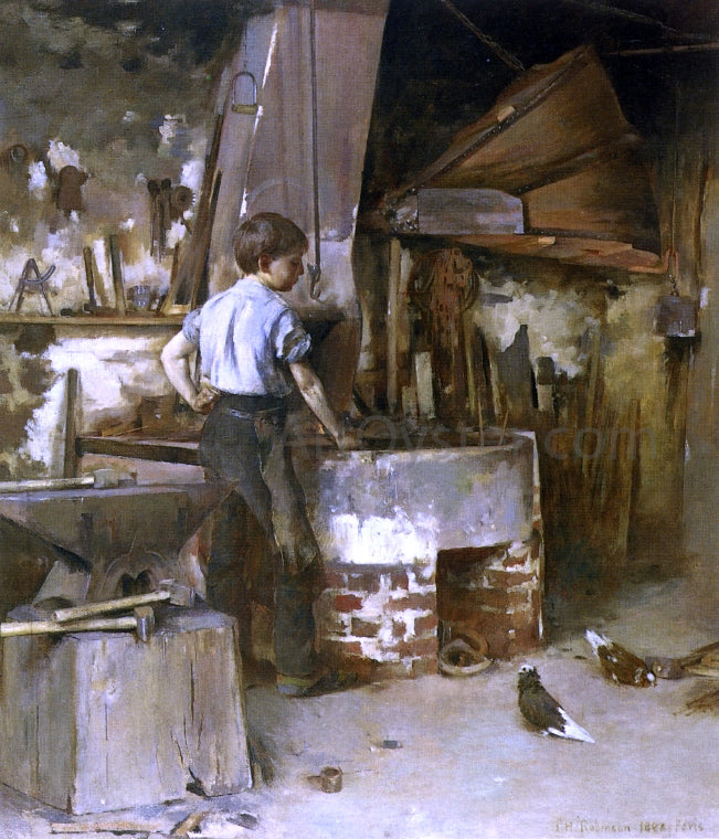 Theodore Robinson The Forge (also known as An Apprentice Blacksmith) - Hand Painted Oil Painting