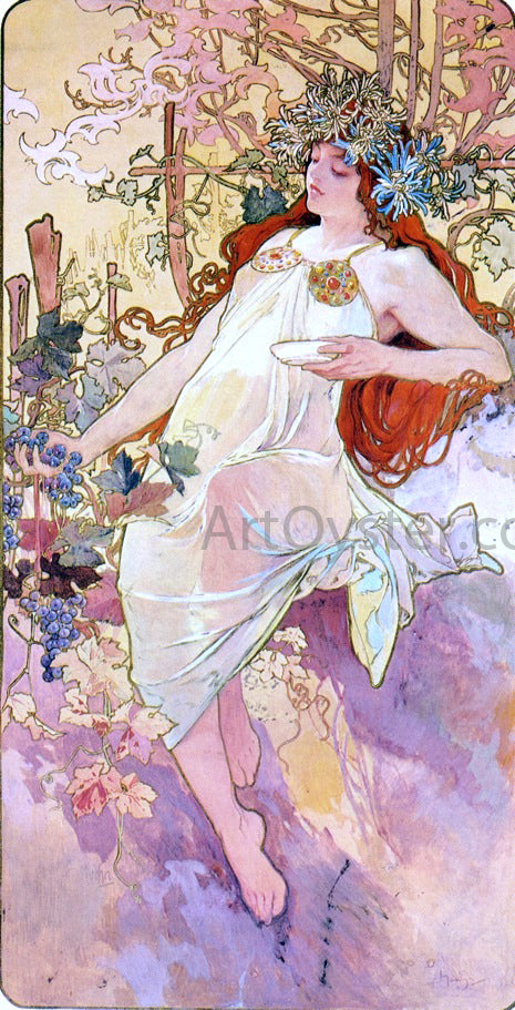 Alphonse Maria Mucha The Four Seasons: Fall - Hand Painted Oil Painting
