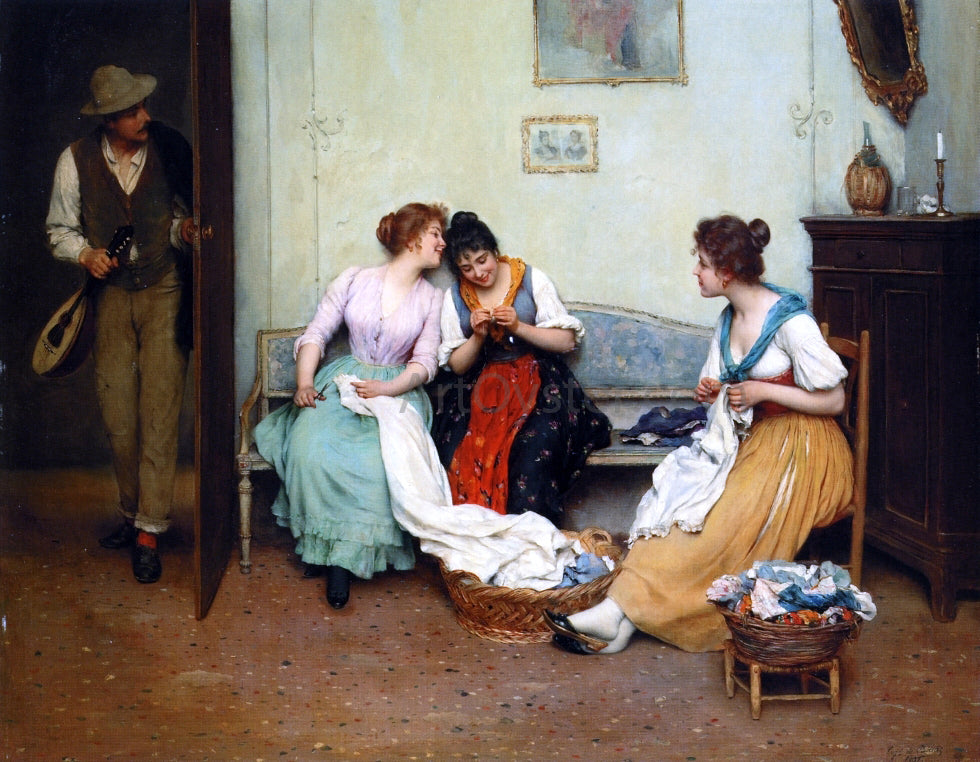 Eugene De Blaas The Friendly Gossips - Hand Painted Oil Painting