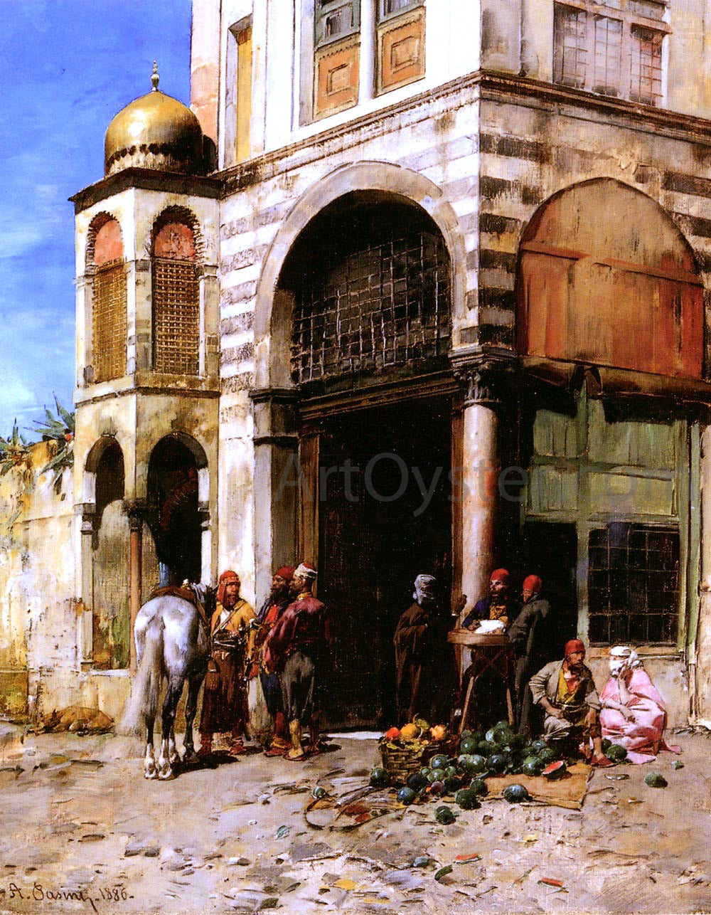 Alberto Pasini The Fruitmarket - Hand Painted Oil Painting