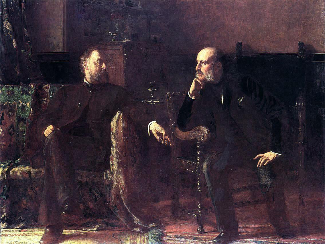  Eastman Johnson The Funding Bill - Portrait of Two Men - Hand Painted Oil Painting
