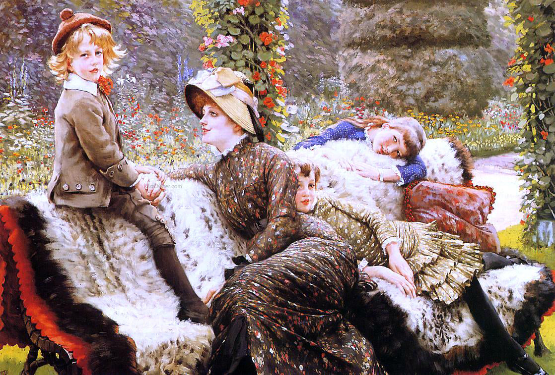 James Tissot A Garden Bench - Hand Painted Oil Painting