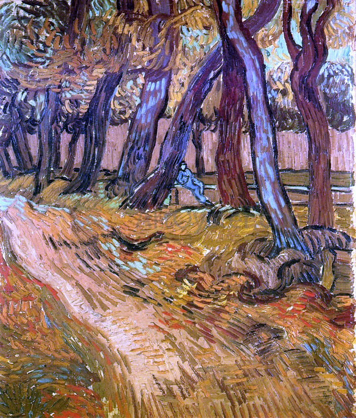 Vincent Van Gogh The Garden of Saint-Paul Hospital with Figure - Hand Painted Oil Painting