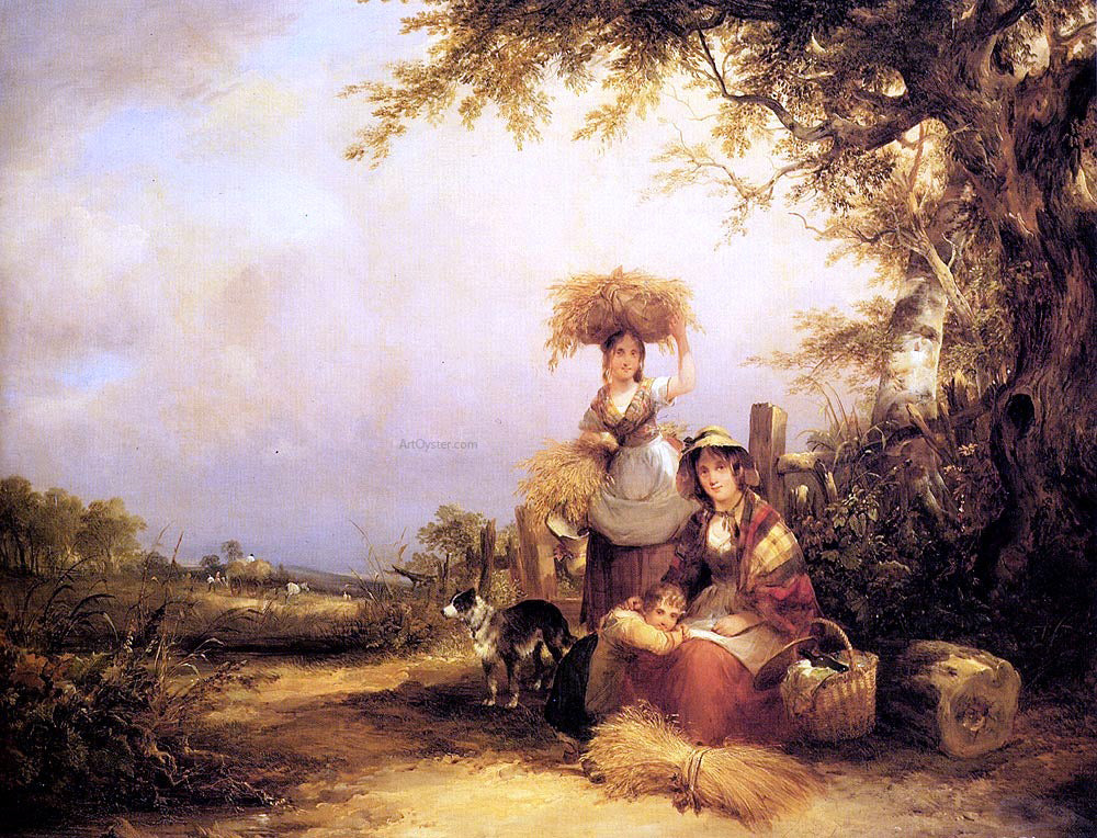 Senior William Shayer The Gleaners -- Shirley, Hants - Hand Painted Oil Painting