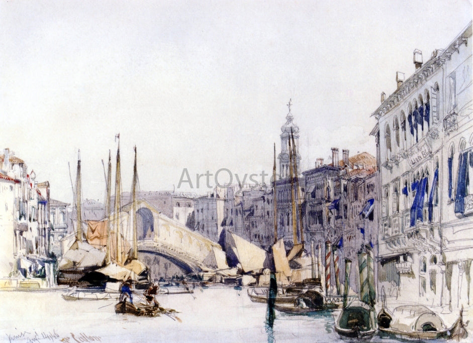 William Callow RWS The Grand Canal, Venice, Looking towards The Rialto Bridge - Hand Painted Oil Painting