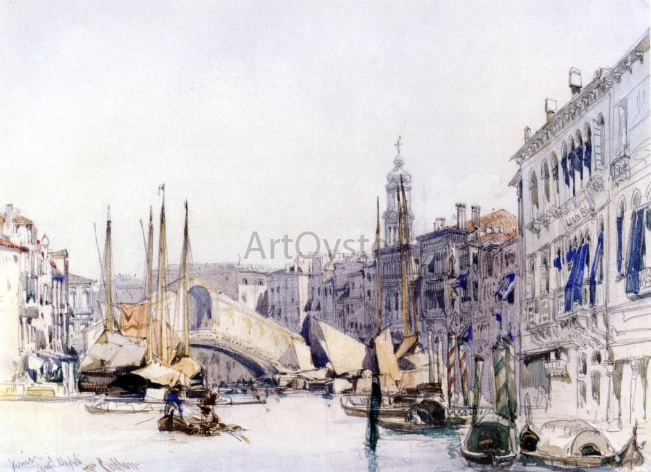  William Callow RWS The Grand Canal, Venice, Looking towards The Rialto Bridge - Hand Painted Oil Painting