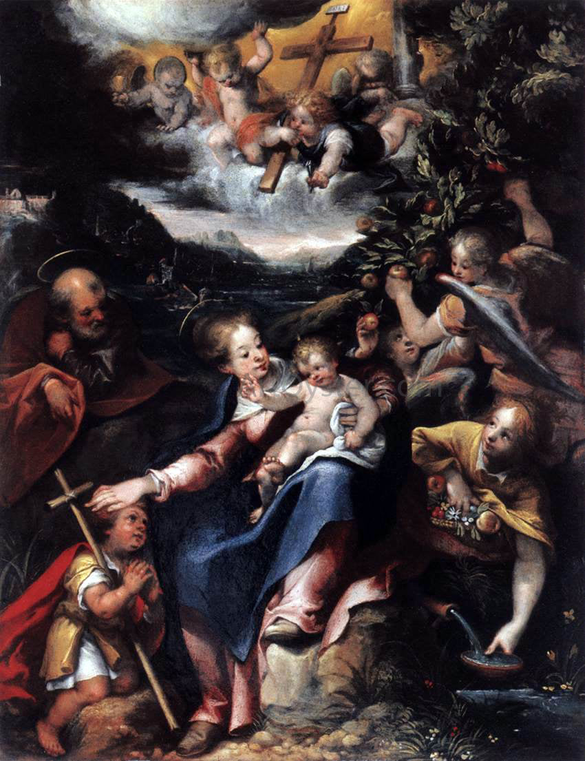 Denys Calvaert The Holy Family with the Infant St John the Baptist in a Landscape - Hand Painted Oil Painting
