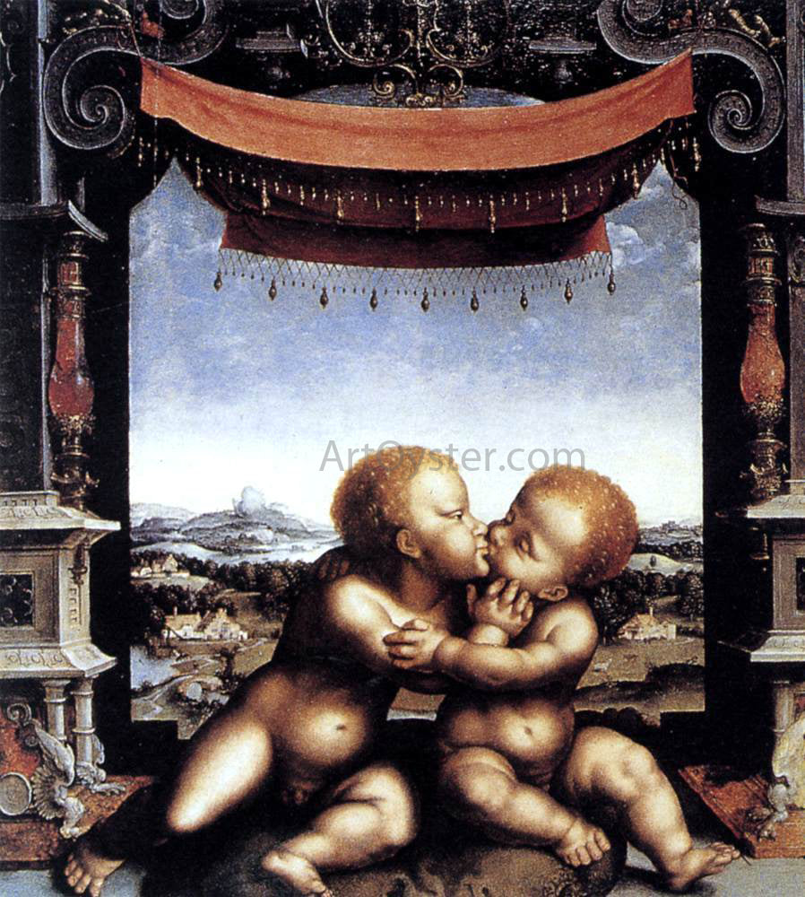 Joos Van Cleve The Infants Christ and Saint John the Baptist Embracing - Hand Painted Oil Painting