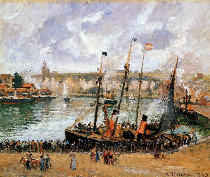 Camille Pissarro The Inner Harbor, Dieppe: High Tide, Morning, Grey Weather - Hand Painted Oil Painting