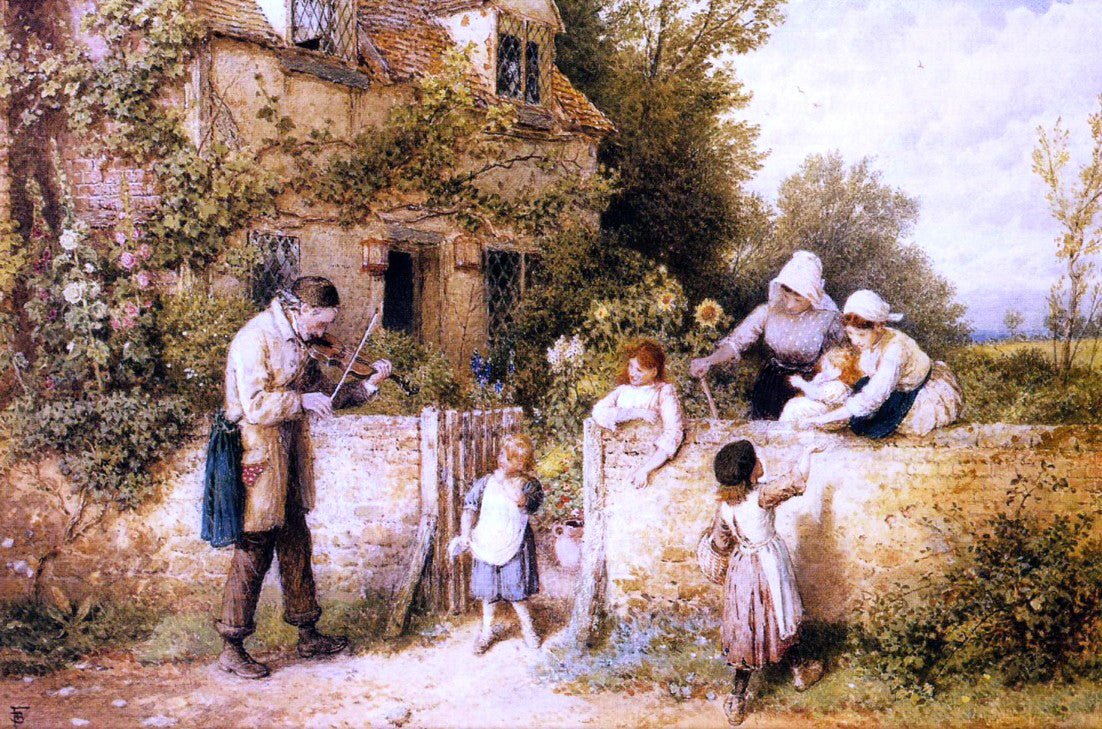 Myles Birket Foster The Itinerant Fiddler - Hand Painted Oil Painting