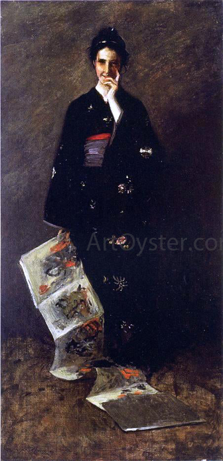 William Merritt Chase The Japanese Book - Hand Painted Oil Painting