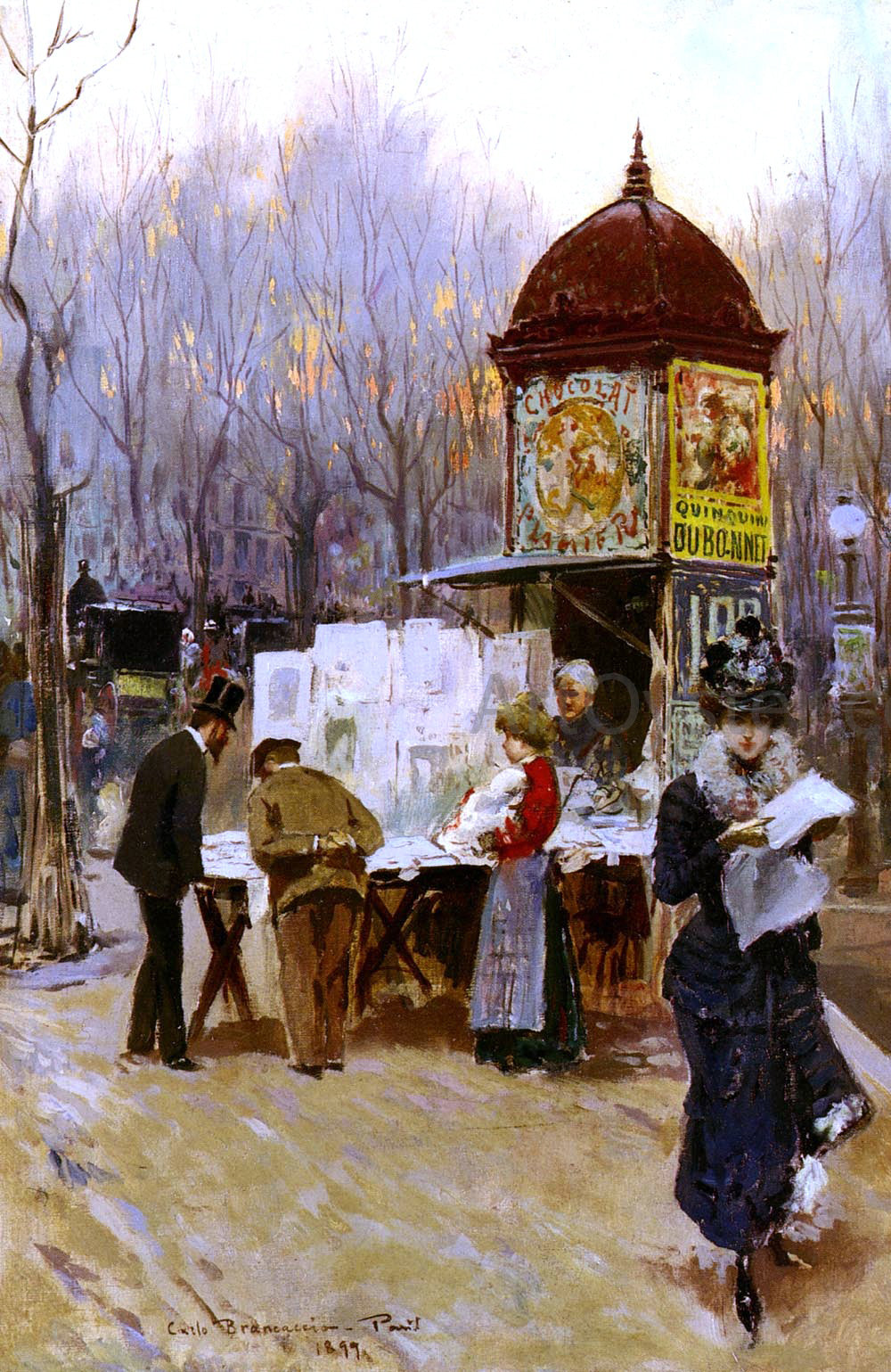 Carlo Brancaccio The Kiosk, Paris - Hand Painted Oil Painting