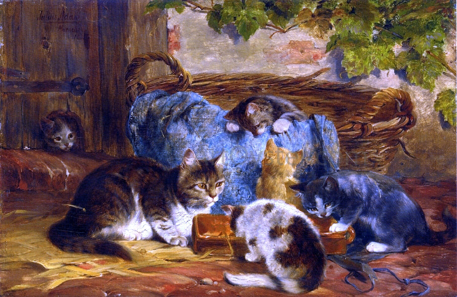 Julius Adam The Kittens' Supper - Hand Painted Oil Painting