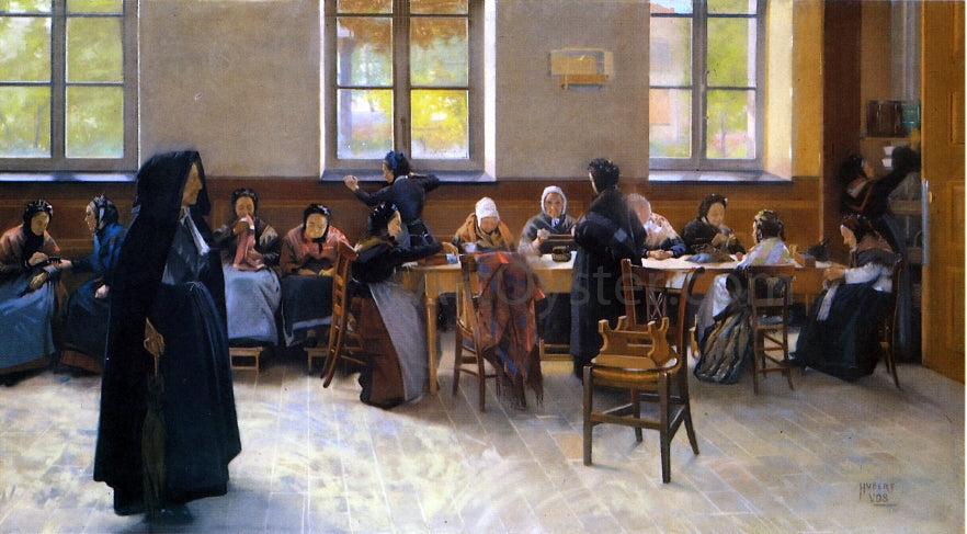 Hubert Vos The Knitting Room - Hand Painted Oil Painting