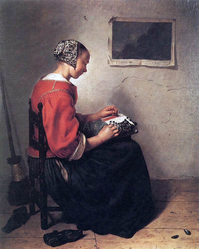 Caspar Netscher The Lace-Maker - Hand Painted Oil Painting