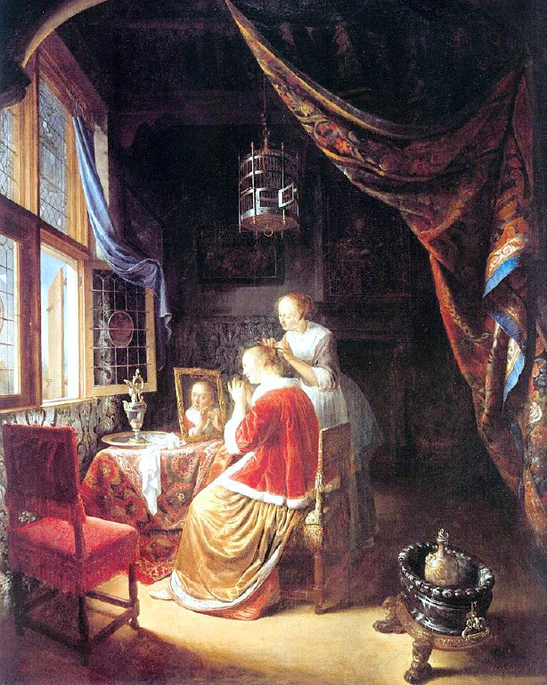 Gerrit Dou The Lady at her Dressing-Table - Hand Painted Oil Painting