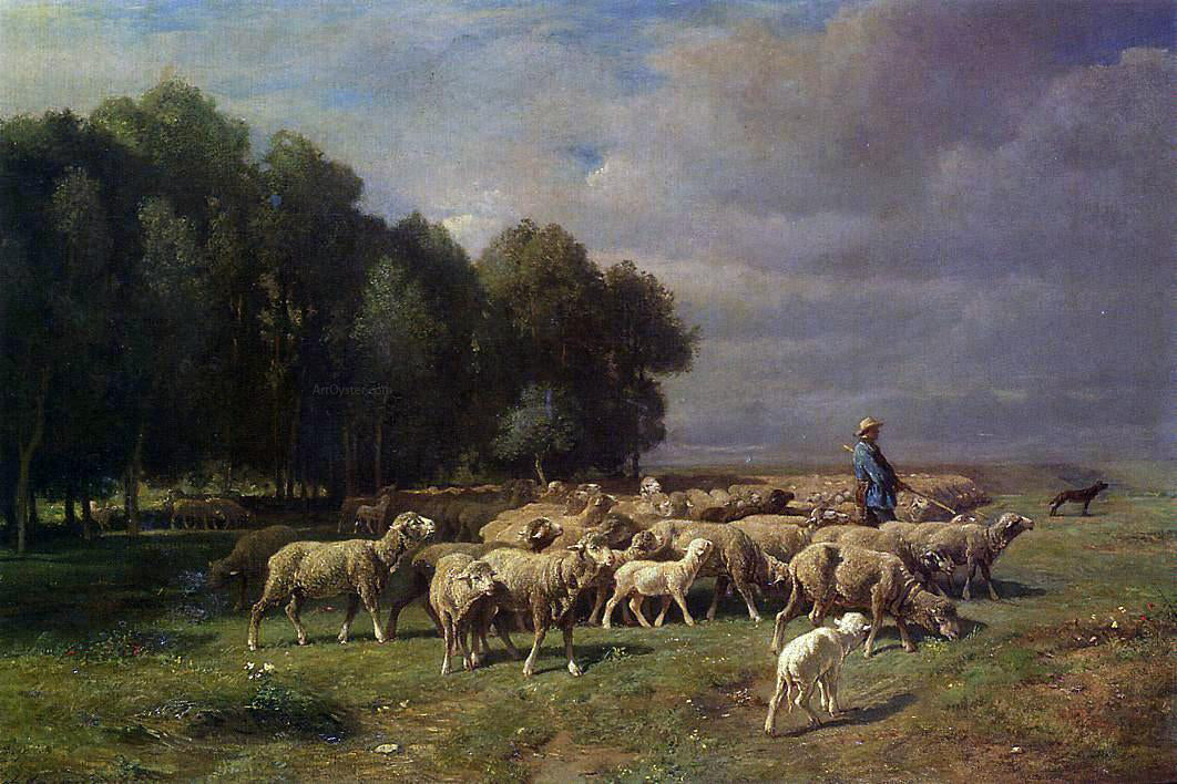 Charles Emile Jacque The Large Flock - Hand Painted Oil Painting