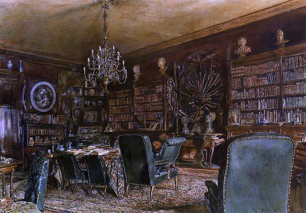 Rudolf Von Alt The Library - Hand Painted Oil Painting