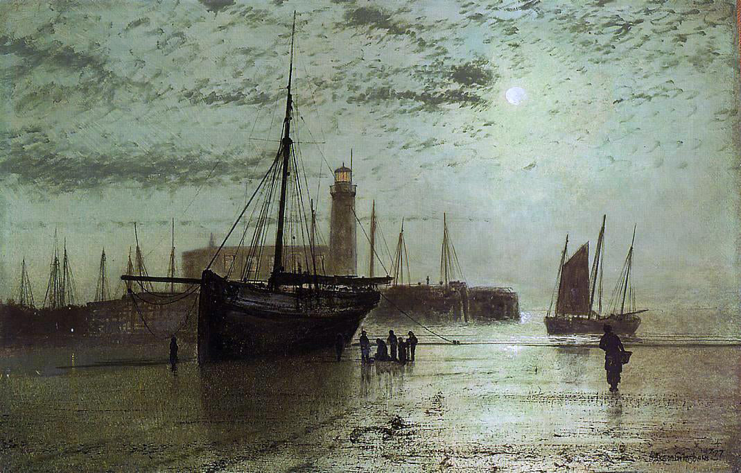 John Atkinson Grimshaw The Lighthouse at Scarborough - Hand Painted Oil Painting